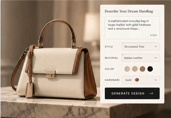 Conceptual cream and tan structured handbag